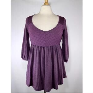 Anthropologie Purple Puella Tunic Blouse 3/4 Sleeve Size S